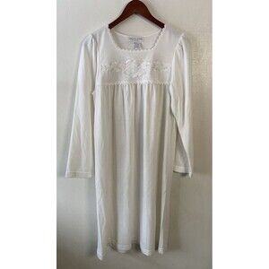 Miss Elaine L/S Cuddleknit Brushed Nightgown White Floral Embroidery Small